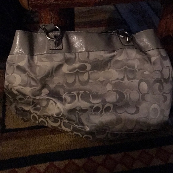Coach Handbags - Coach gray fabric logo satchel